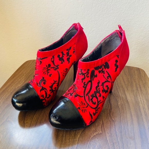 Dollhouse Red Velvety Man Made Material 3.5” Heels - Picture 5 of 7